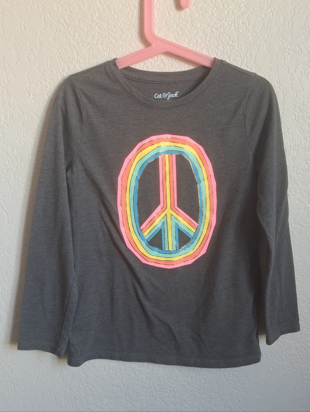 Cat & Jack Girls Gray Colorful Peace Sign Graphic Longsleeve Tee Size 6